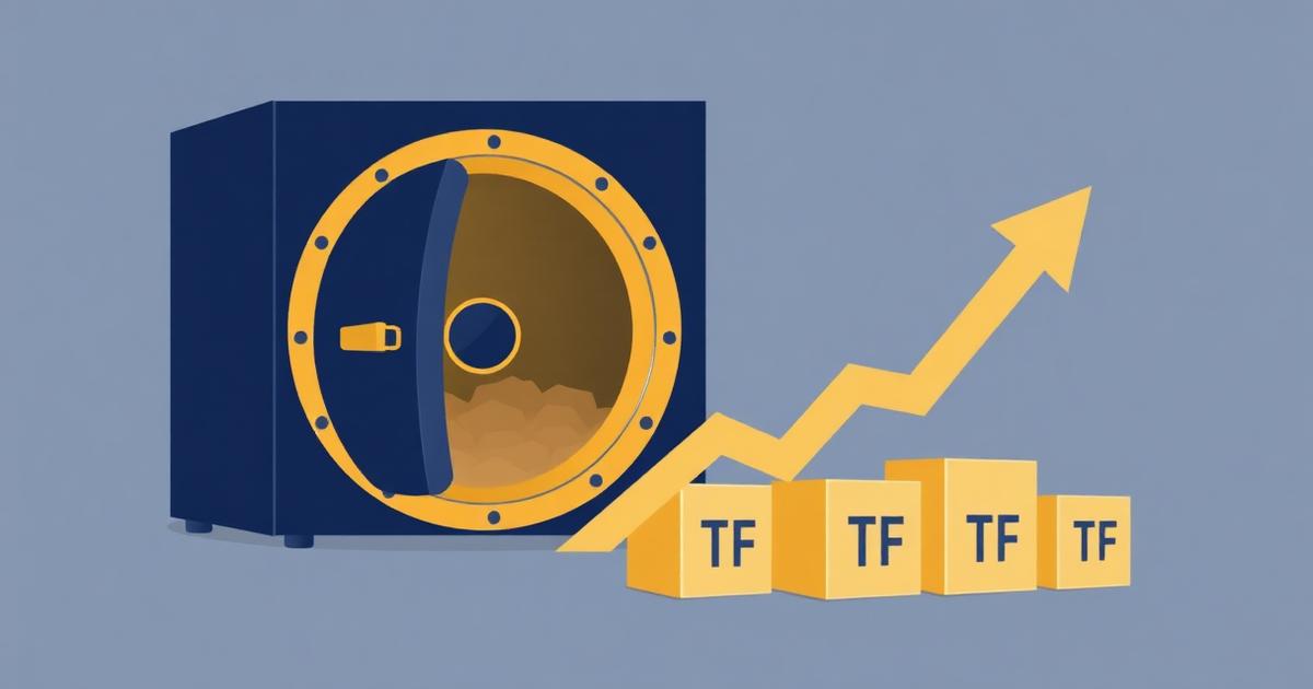 כספת חיסכון פנסיוני עם חץ צמיחה וקוביות ETF — המחשת קופת גמל IRA 2026